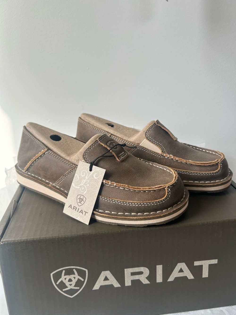 Ariat Women’s Brown Bomber Leather Round Moc Toe Slip-On Casual Shoes